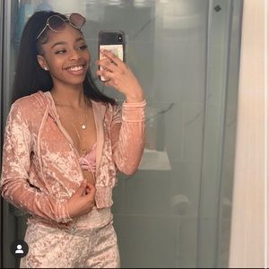 Pink velvet tracksuit